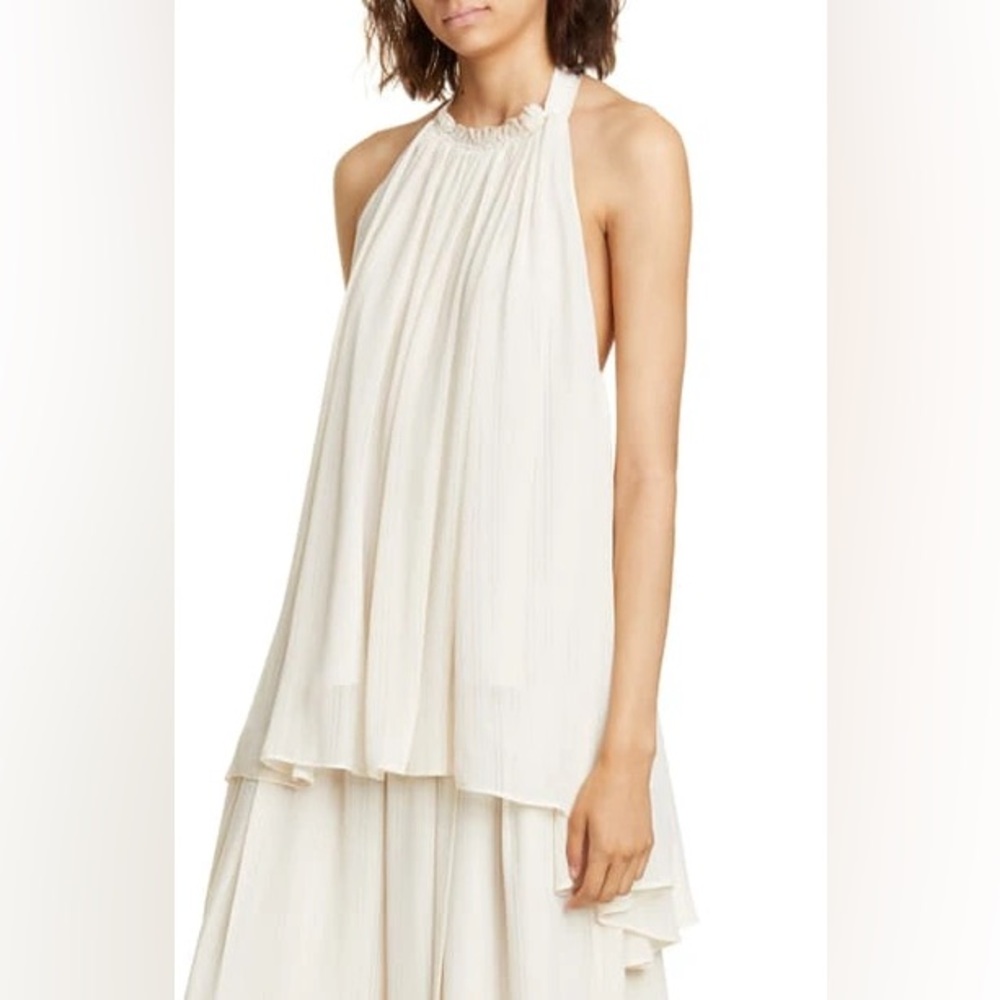 ADEAM Intermix beige chiffon dramatic billowy romantic halter top blouse XS